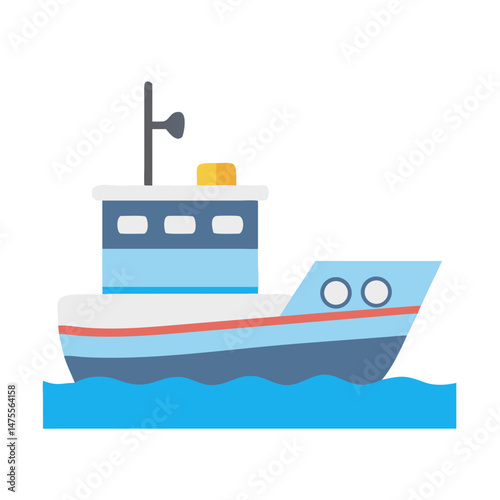Cartoon boat on the sea, flat design vector