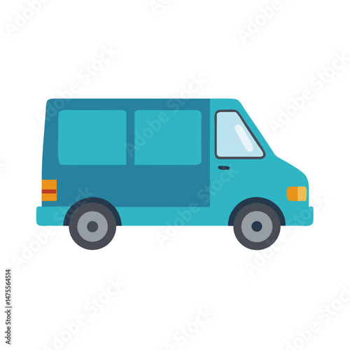 Cartoon Blue Delivery Van on Black Background Illustration