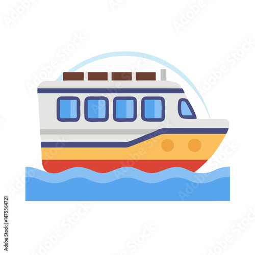 Cartoon ferry ship on water against a black background