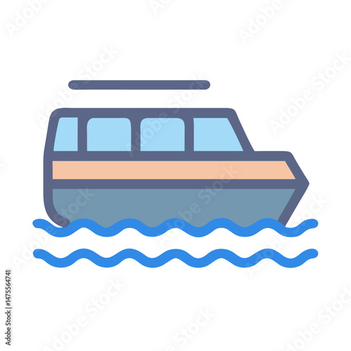 Isolated blue boat icon on wavy water image