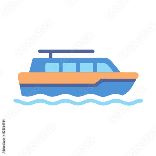 Modern Blue and Orange Boat on Wavy Water