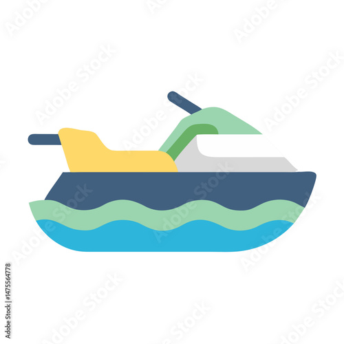 Stylized vector illustration of a colorful watercraft