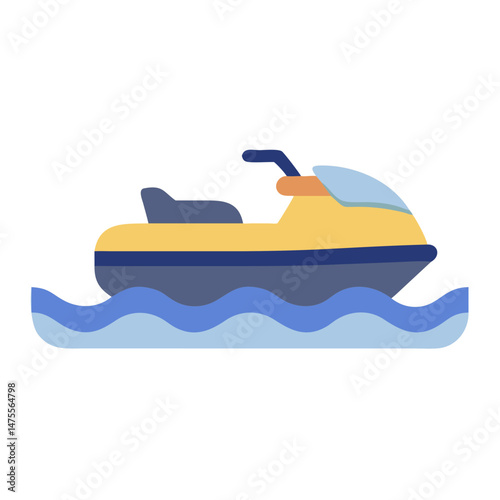 Stylized Yellow Jet Ski on Blue Waves Illustration