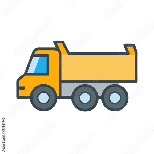 Yellow Dump Truck Isolated on Black Background Illustration
