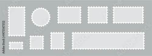 Post stamps empty set. Postal shapes Blank border for mail letter. Collection paper postmarks PNG