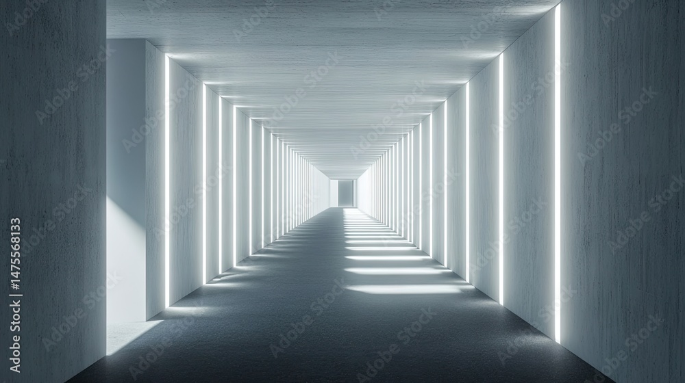 Fototapeta premium Empty, futuristic hallway with bright light.