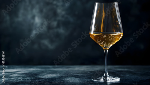 Obraz na płótnie Pouring tasty aromatic wine in glass on dark background, closeup. Space for text w salonie