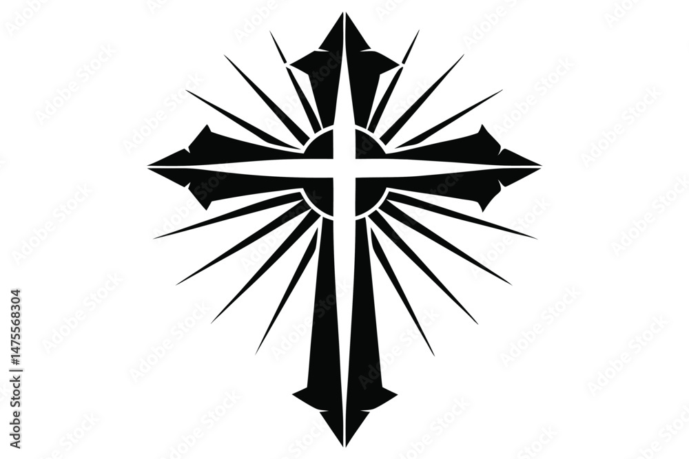 Obraz premium Radiating black cross design is featured against a stark white isolated background in sharp detail
