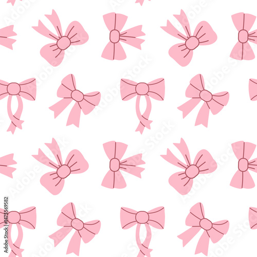 seamless pattern of hand-drawn pink ribbon bows. A bow for decoration. delicate gift ribbons. Vector illustration
