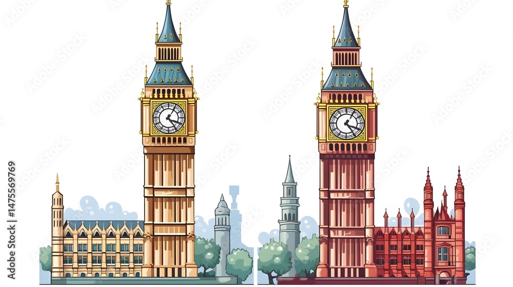 Fototapeta premium Abstract Dotted Shape Big Ben and Moscow Vacation Journey Car Illustration