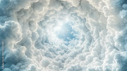 Wallpaper Mural Celestial Vortex: An ethereal vortex of fluffy clouds surrounds a radiant burst of light, evoking a sense of awe and wonder, creating a visually stunning experience of peace. Torontodigital.ca
