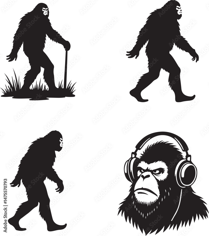 Fototapeta premium Bigfoot Silhouette SVG – Sasquatch Clipart for Cricut & DIY CraftsSasquatch SVG File – Cryptid Bigfoot Decal for Shirts, Stickers & MugsYeti Bigfoot Vector – Printable Forest Creature for Outdoor 