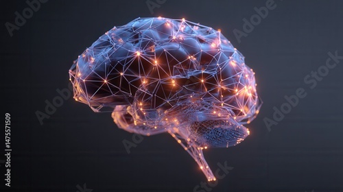 Abstract 3d brain made of interconnected neon lines showing intelligence and creativity