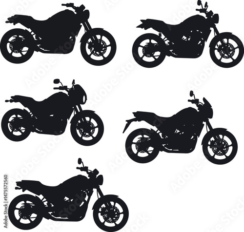 Motorcycle silhouettes collection black vector illustration set for transport and leisure designs 