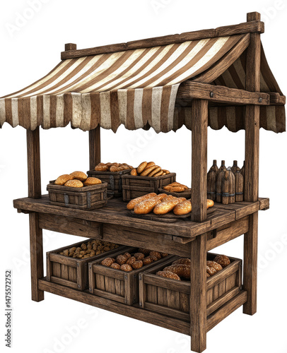 Wooden food stall with various baked goods