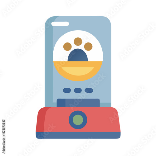 Automatic pet feeder with paw print icon illustration