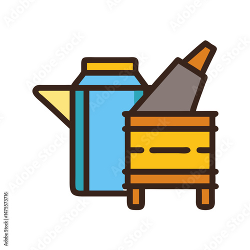 Simple Icon of Bee Smoker and Milk Jug
