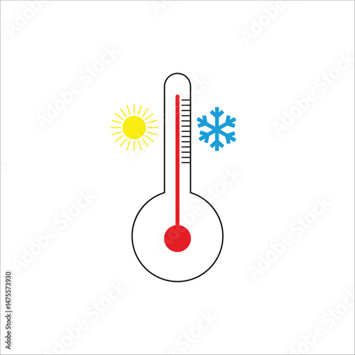 Simple thermometer icon representing hot and cold temperatures with sun and snowflake symbols