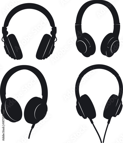 Headphones Vector Icons Set with Wired and Wireless Designs for Audio Listening 