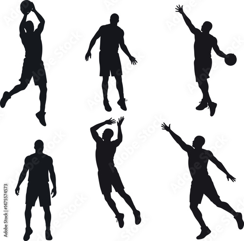 Basketball player silhouette vector set in various action poses for sports design and illustration 