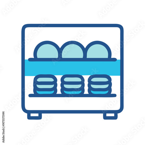 Minimalist vector illustration of storage unit with shelves