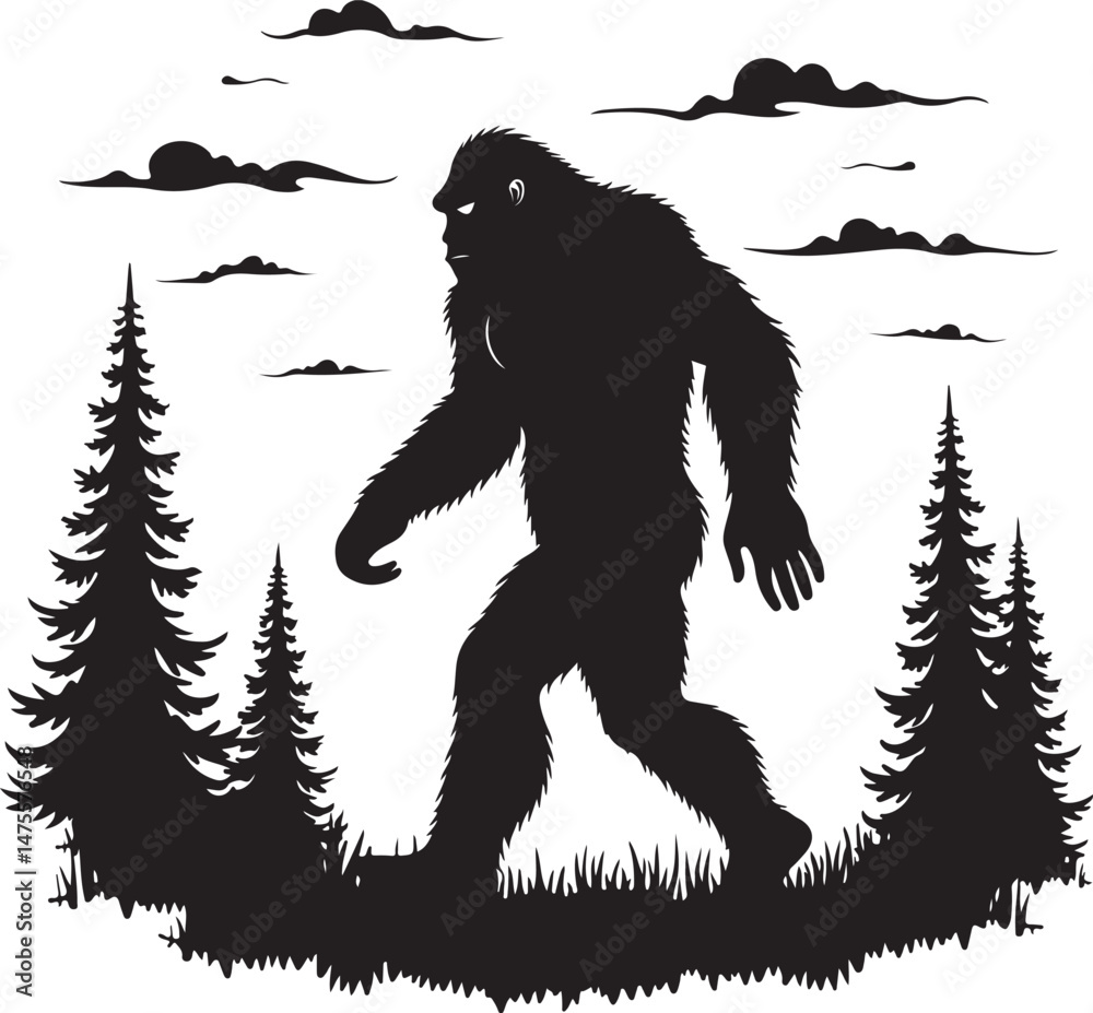Fototapeta premium Bigfoot Silhouette SVG – Sasquatch Clipart for Cricut & DIY CraftsSasquatch SVG File – Cryptid Bigfoot Decal for Shirts, Stickers & MugsYeti Bigfoot Vector – Printable Forest Creature for Outdoor 