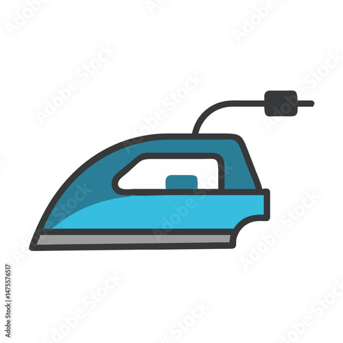 Blue clothes iron appliance, ironing housework equipment vector