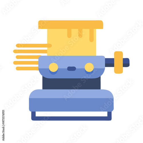 Vintage blue and yellow pasta maker machine illustration