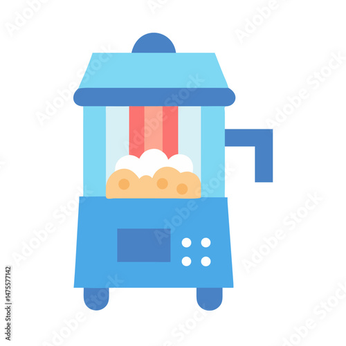 Blue popcorn machine making popcorn on black background