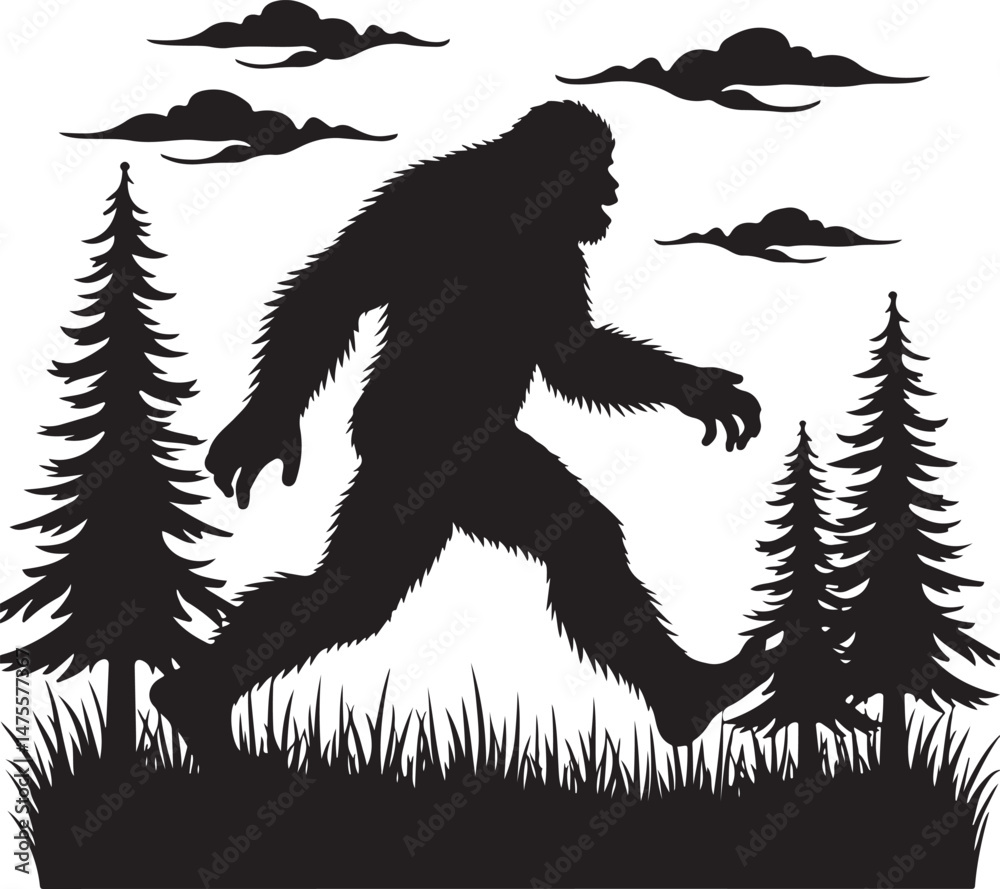 Fototapeta premium Bigfoot Silhouette SVG – Sasquatch Clipart for Cricut & DIY CraftsSasquatch SVG File – Cryptid Bigfoot Decal for Shirts, Stickers & MugsYeti Bigfoot Vector – Printable Forest Creature for Outdoor