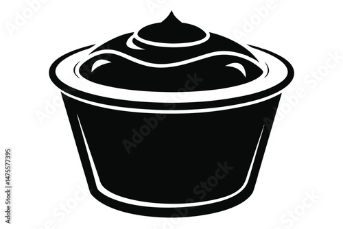A monochrome container of thick cream displays a simple, inviting deliciousness