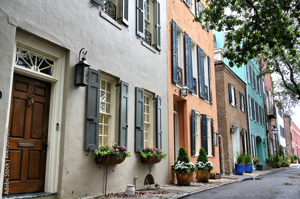Fototapeta premium Street with colorful homes Charleston SC