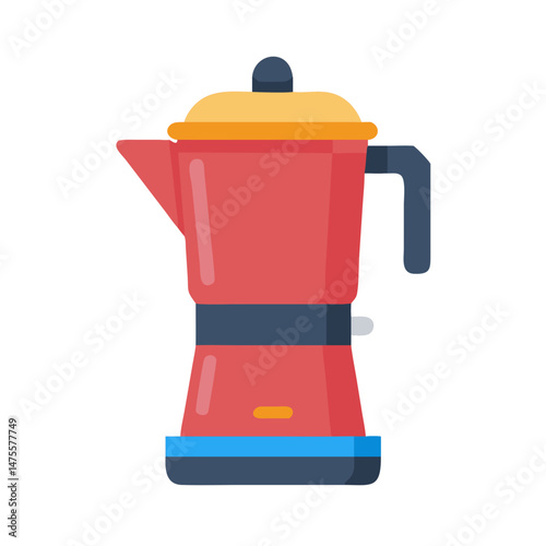 Red and yellow Italian coffee maker icon on black