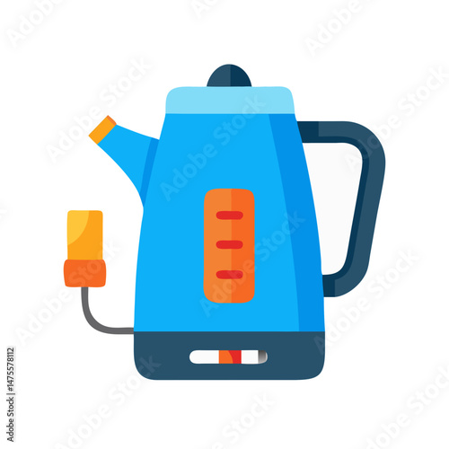 Blue Electric Kettle Vector Icon Illustration on Black
