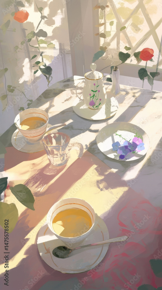 Fototapeta premium Pastel tea service still life