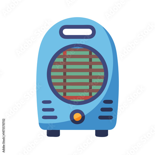 Cartoon illustration of blue electric heater on black background