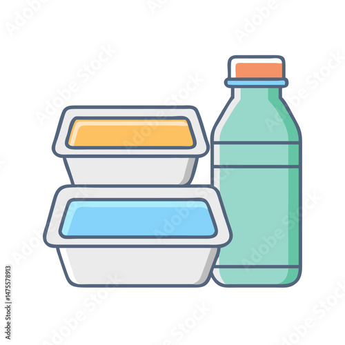 Take-away food containers and bottle isolated illustration vector
