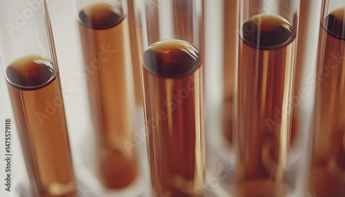 Obraz na płótnie Test tubes with brown liquid, closeup view w salonie