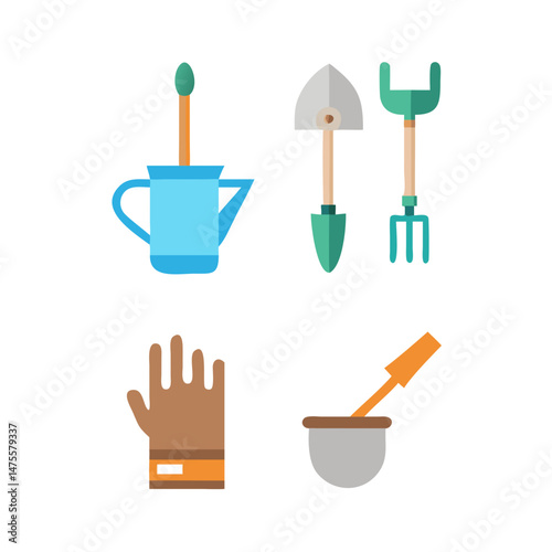 Gardening Tools Still Life: Watering Can, Shovel, Gloves