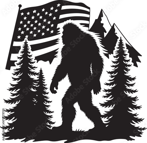 bigfoot, sasquatch, bigfoot silhouette, sasquatch silhouette, cryptid, mysterious creature, forest legend, mythical creature, wilderness, cryptozoology, bigfoot clipart, bigfoot vector, bigfoot svg, c