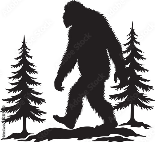 bigfoot, sasquatch, bigfoot silhouette, sasquatch silhouette, cryptid, mysterious creature, forest legend, mythical creature, wilderness, cryptozoology, bigfoot clipart, bigfoot vector, bigfoot svg, c
