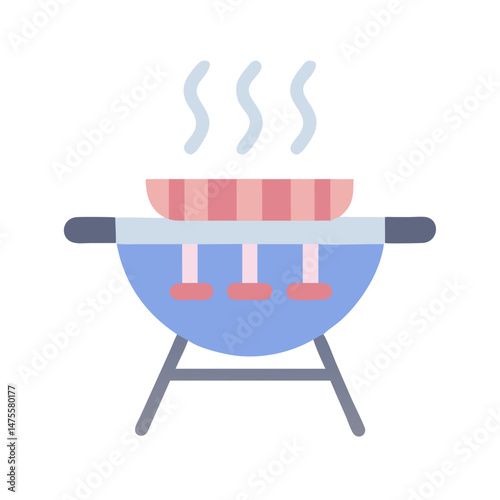 Barbecue Grill with Steaming Meat - Icon Illustration
