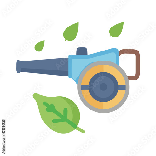 Leaf blower and falling leaves illustration on black background