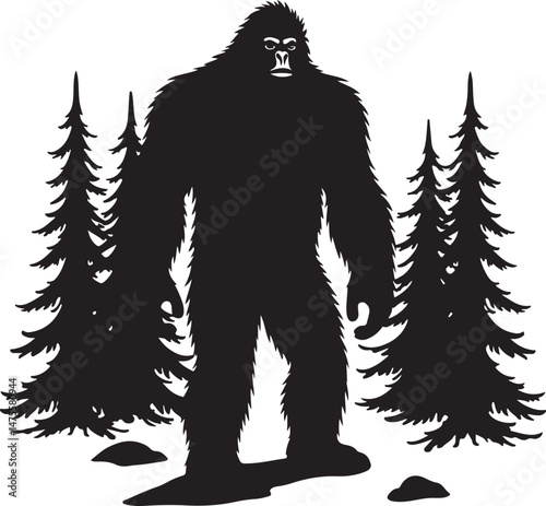 bigfoot, sasquatch, bigfoot silhouette, sasquatch silhouette, cryptid, mysterious creature, forest legend, mythical creature, wilderness, cryptozoology, bigfoot clipart, bigfoot vector, bigfoot svg, c