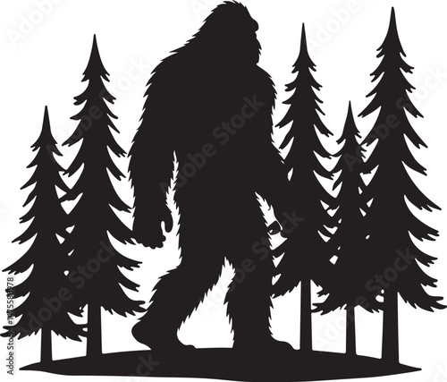 bigfoot, sasquatch, bigfoot silhouette, sasquatch silhouette, cryptid, mysterious creature, forest legend, mythical creature, wilderness, cryptozoology, bigfoot clipart, bigfoot vector, bigfoot svg, c