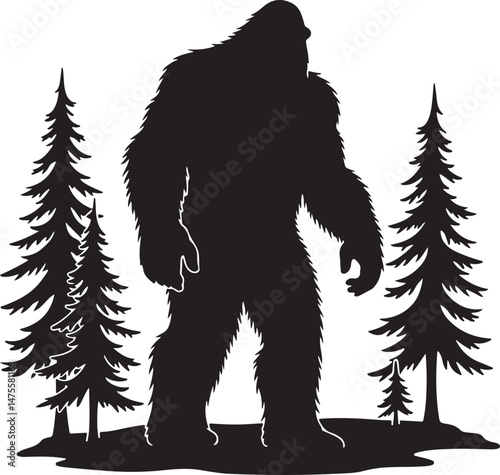 bigfoot, sasquatch, bigfoot silhouette, sasquatch silhouette, cryptid, mysterious creature, forest legend, mythical creature, wilderness, cryptozoology, bigfoot clipart, bigfoot vector, bigfoot svg, c