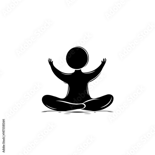 Monochrome meditation: Figure in lotus pose extending arms in peaceful yoga practice