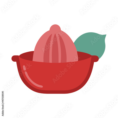 Retro Red Citrus Juicer with Green Leaf Design