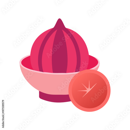Geometric fruit juicer graphic on a black background