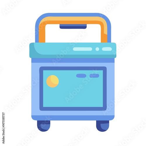 Blue Travel Suitcase with Orange Handle Icon Illustration